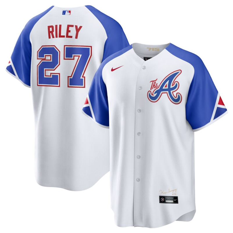 Youth Atlanta Braves #27 Austin Riley White 2023 City Connect Stitched Baseball Jersey